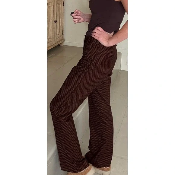 Anthropologie Leifsdottir Brown Geometric Diamond Print Flare Leg Pants Size 6 - Picture 3 of 11
